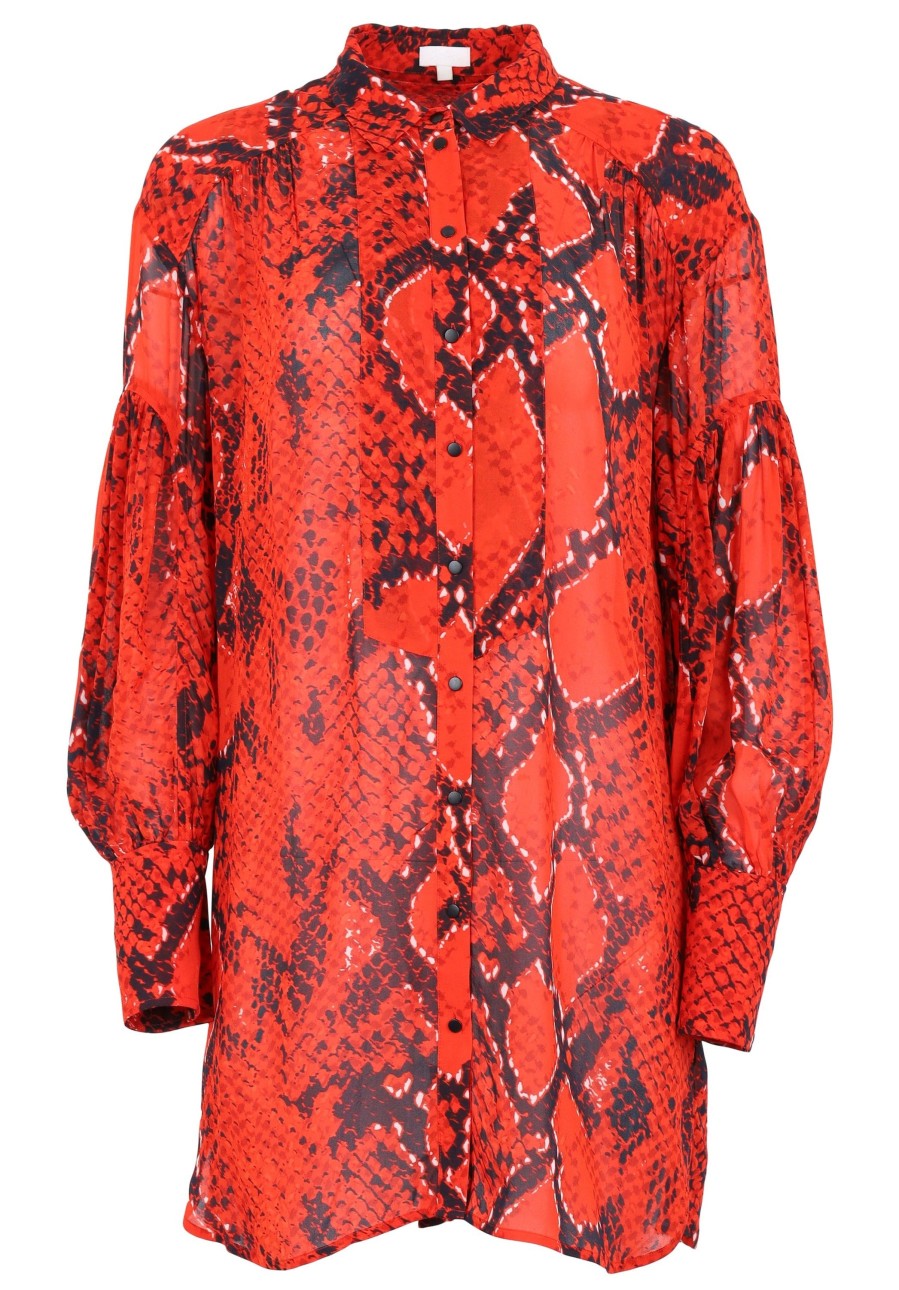 Women Lala Berlin | Pre-Loved Blouse Beth-S Red Fire Python