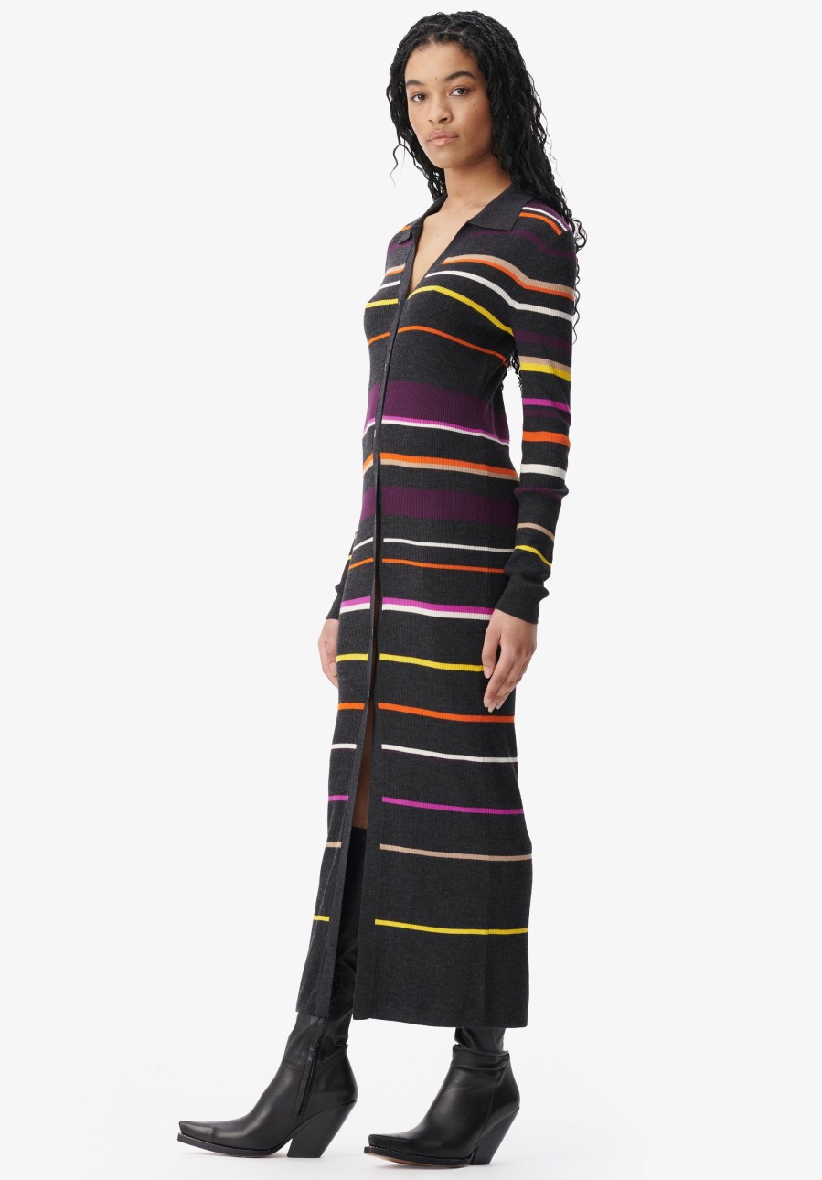 Women Lala Berlin | Cardigan Kalliani Multicolor Stripes On Knit - Black